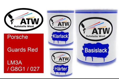 Porsche, Guards Red, LM3A / G8G1 / 027: 1L Lackdose + 1L Klarlack + 500ml Härter - Set, von ATW Autoteile West.